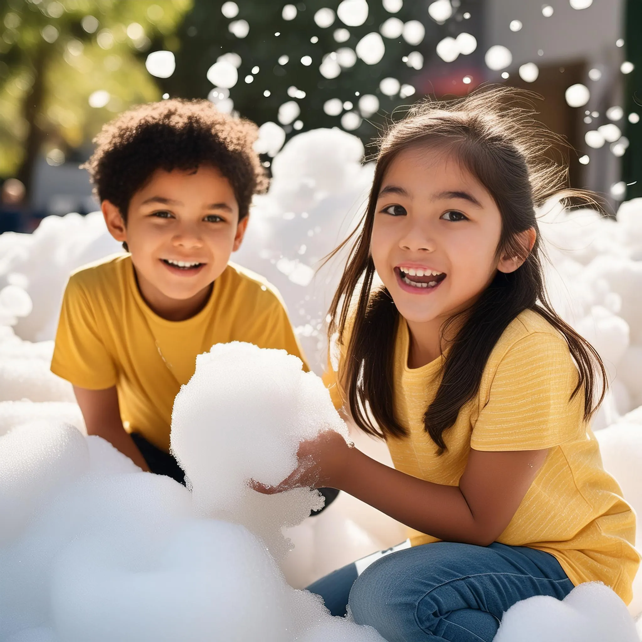 children enjoying a birthday party with foam